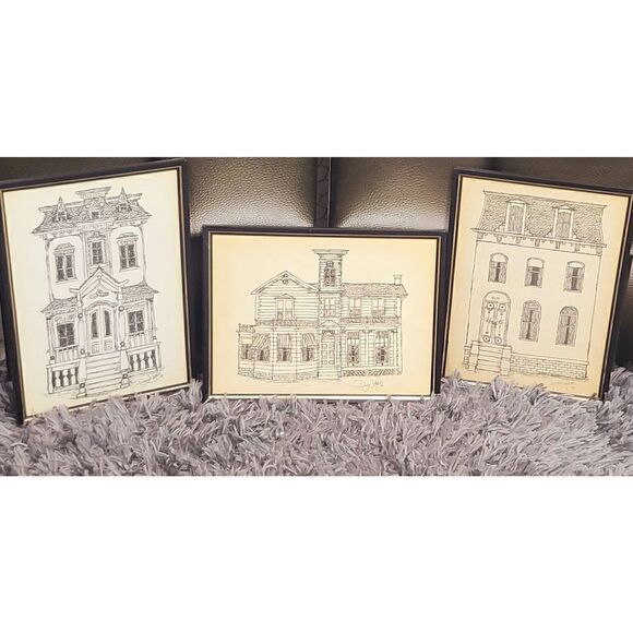 Victorian  Farmhouse sketches signed 79 - Picture 1 of 6